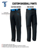 Custom Black Blue Pinestripe Stretch Practice Loose-fit Baseball Pants